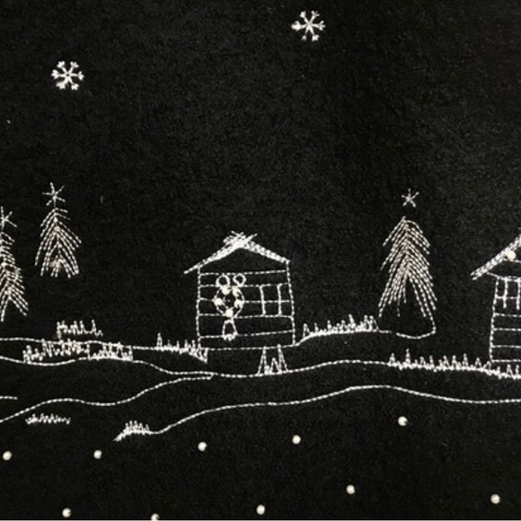 Vtg 90s Black Embroidered Cardigan Sweater, 100% Wool, Beaded, Christmas, Sz M - Picture 5 of 10